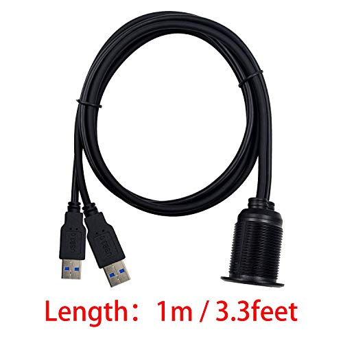 Duttek USB Panel Flush Mount Cable, Dual USB 3.0 Male to Female Extension Cable, USB Mount, Dash Mount, Flush Mount, Panel Mount Cable, for Car, Boat, Motorcycle 1M/3.3FT