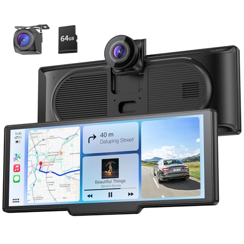 9.26" Wireless Carplay Screen for Car with 4K Dash Cam & HD Backup Camera