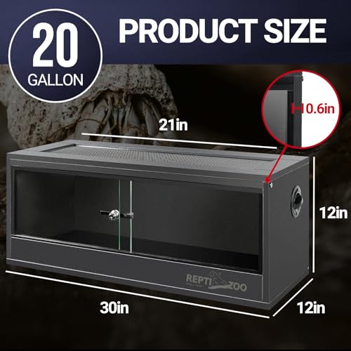 REPTI ZOO 20 Gallon PVC Reptile Tank, 30x12x12 inch Reptile Terrarium for Crested Gecko Frog Lizard Snake Turtle Hermit Crab, Leopard Gecko Enclosure with Sliding Door & Screen Ventilation - size: 30x12x12 inch
