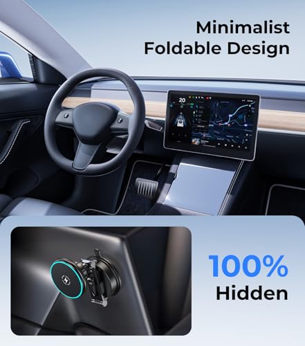 Certified Qi2 Car Phone Mount Charger for MagSafe, 360° Adjustable & Folding Arm, Universal Dashboard Windshield Mirror Screen Magnetic Holder for Tesla Model 3/Y Accessories & iPhone 17/16/15 Pro Max - size: Dash+Screen+Qi2 Charger