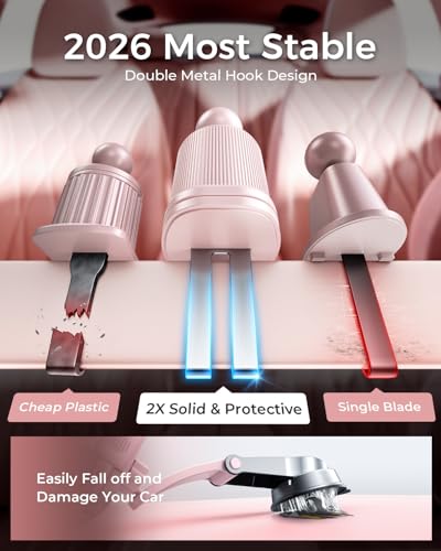 Upgraded Phone Holders for Your Car with New Metal Hook Clip,Vent Car Mount - color: Pink
