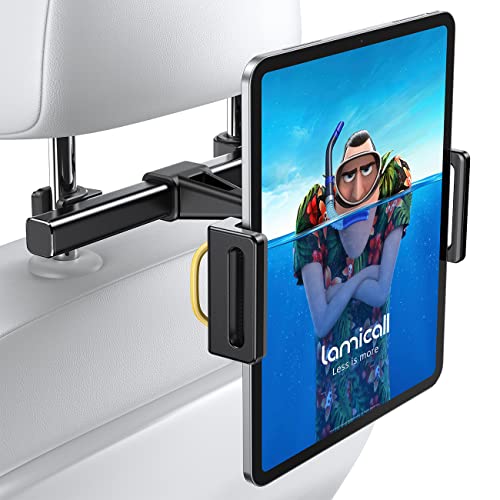 Lamicall Car Tablet Mount Headrest Holder, Kids Friendly Travel iPad Clamp - color: Black