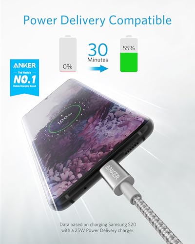 Anker USB C to USB C Cable, 60W Fast Charging Cable (2-Pack, 6 ft, Silver) - color: Silver, size: 6FT*2
