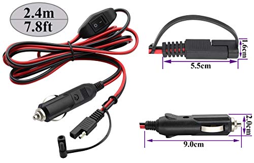 Cigarette Lighter SAE Cable,16AWG 12V Cigarette Lighter Male Plug to SAE 2 Pin Quick Release Disconnect Connector Plug Adapter Extension Charging Cable with Fuse and Switch(2.4m/7.8ft-M) - color: 2.4m-Male-Switch