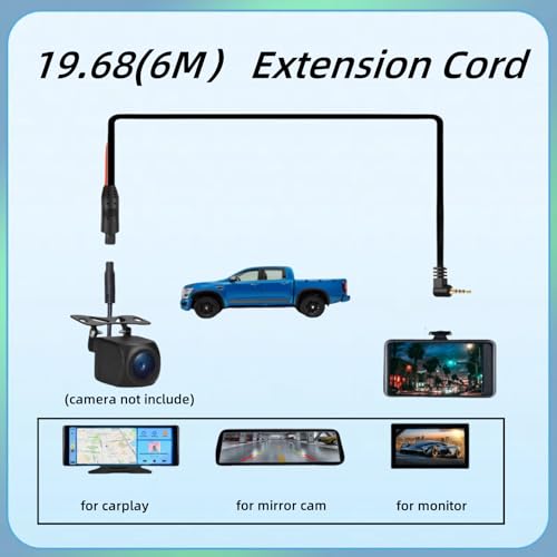 2.5mm to 4Pin Dash Cam Cable (6M/19.68Ft 4PIN), Car Rear View Camera Extension Cord for Dash Cam Carplay Screen Plug and Play Replacement Cable Support AHD1080P 720P Vehicle Backup Camera