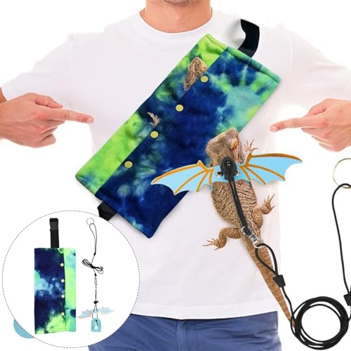 Cabilock Adjustable Blue Outdoor Lizard Carrier Bag with Leash Portable Reptile Travel Sling for Bearded Dragon and Small Reptiles