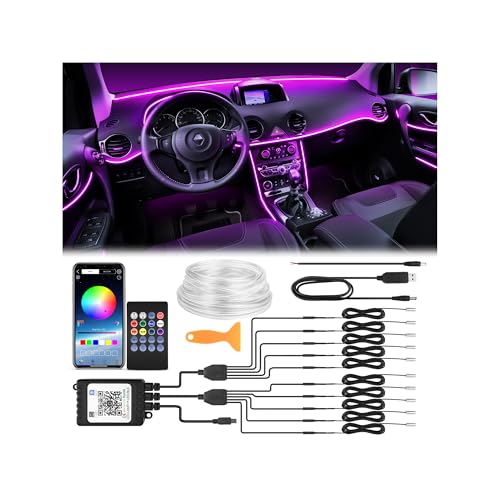 Interior Car LED Strip Lights 470 inches Fiber Optic tubing USB Powered RGB 10 in 1 Car Neon with Wireless APP and Remote Control, Ambient Lighting Kits 16 Million Colors,Sync to Music - size: 10 in 1