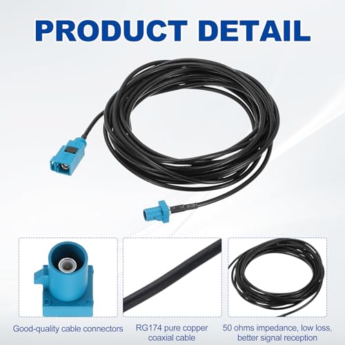 uxcell 2Pcs Antenna Extension Cable, 16.4ft/5m Fakra-Z Male to Fakra-Z Female RF Coax Cable for Car Stereo Head Unit GPS Navigation FM AM Radio RG174 - size: 16.4ft/5m