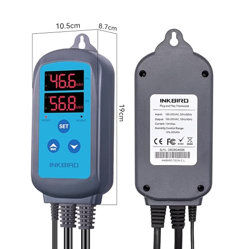 Inkbird Humidity Controller and Temperature Controller for Plant Grow Tent Greenhouse, for Humidifier and Dehumidifier, Heating and Cooling