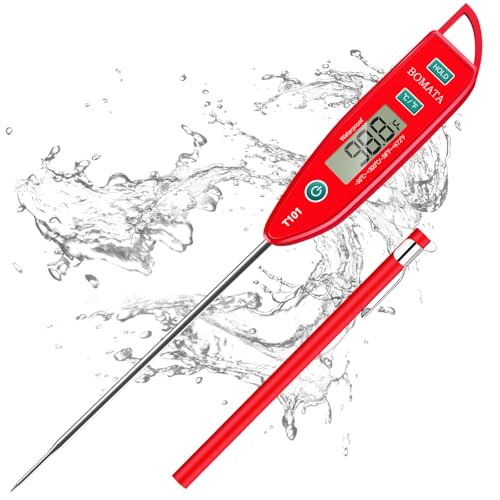 BOMATA Waterproof IPX7 Thermometer for Water, Liquid, Candle and Cooking. Instant Read Food Thermometer with Long Probe for Cooking, Meat, BBQ! T101 (Red Color)……… - color: Red