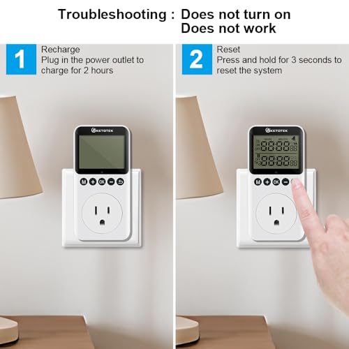 KETOTEK KTTS02 Digital Timer Outlet Plug in Timer Switch Socket Indoor Infinite Repeat Cycle Electrical Timer Switch, Countdown Timers for Lights,Aquarium,Pets Home Appliances