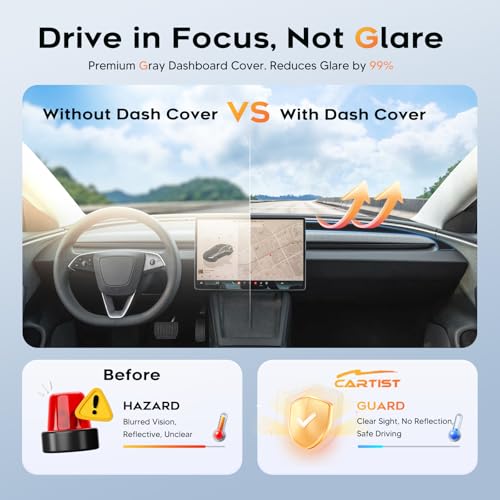 Cartist Dash Cover for 2024-2026 Tesla Model 3 Highland Black Dashboard Mat - color: 24+Model 3 Highland(Black)
