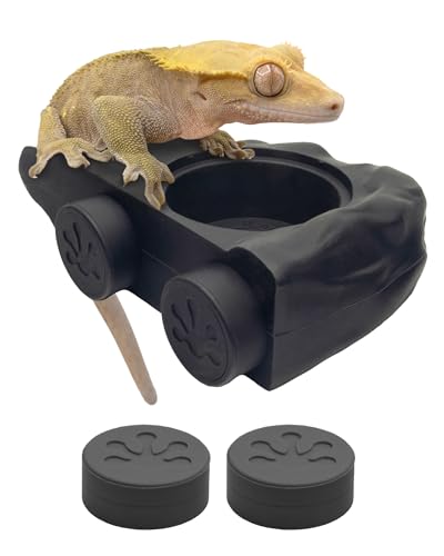 Pangea Silicone Gecko Feeding Ledge - Magnetic Mini Food Dish for Reptile Tank - 4.125" x 2.625" x 1.18" - Fits 0.5oz Cups (Black) - color: Black
