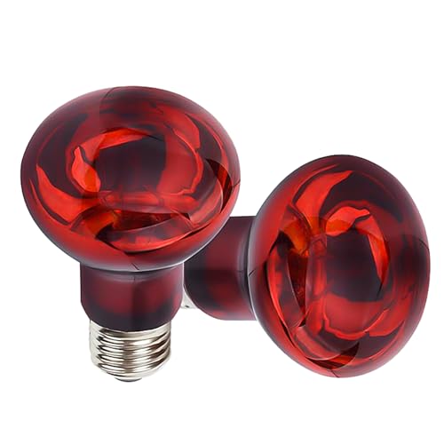 50W Infrared Heat Lamp Bulb E26 Base Red Basking Spot Light for Reptile Terrarium, Non-Disruptive Night Heater for Bearded Dragons Snake Turtle and Amphibian 2 Pack