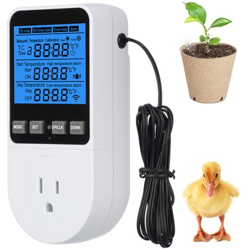 Digital Day Night Thermostat Outlet Plug with Timer, Heating Cooling Multi Period Temperature Controller, LCD Screen Outlet Socket for Reptile Incubator Greenhouse Brewing Refrigerator 110V - color: Upgraded