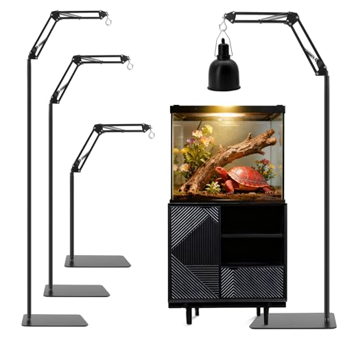 RTNLIT Reptile Lamp Stand Reptile Heat Light Stand (15.7inch to 65.9inch) with 360° Adjustable Swing Arm, Metal Bracket Floor Light Holder for Bearded Dragon Lizards Turtles Snake and Chicks