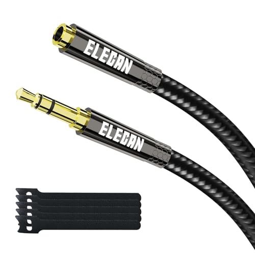 Elecan Headphone Extension Cable 25 Ft, 1/8 Inch 3.5 MM AUX Cord Wire Male to Female, Hi-Fi Sound Thin&Slim Braided TRS Stereo Audio Beats Cable Extender for Car,Home Stereos, Speaker,Phones - size: 25FT-1PK