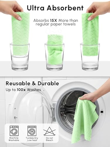 Microfiber Cleaning Cloths Roll 75 Pack 12x12 Inch Lint Free - color: Green Ripple