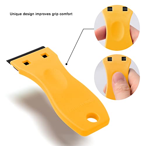 FOSHIO 20PCS Yellow Plastic Razor Blade Scraper Tool for Gasket Remover, Sticker Remover, Labels Decal and Adhesive Remover for Windows and Glass - color: With Yellow Scraper (20 Pack)