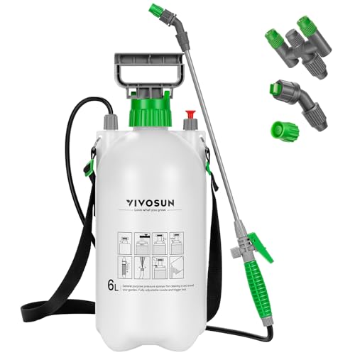 VIVOSUN 1.6 Gal/6L Pump Sprayer, Garden Water Sprayer for Plants, Weeds & Lawn Care, with 3 Nozzles, 50'' Long Hose & Pressure Relief Valve - size: 1.6 gal