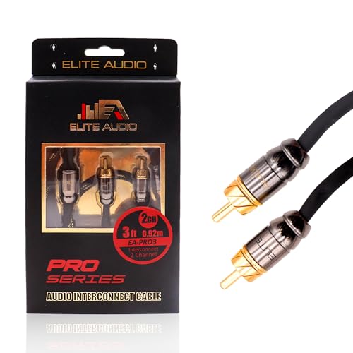 Elite Audio Pro Series 3ft. 2-Channel Car Audio RCA Short Cable - Triple Shielded, Brass Connectors, Oxygen Free Copper, Noise Reducing Audio Cable for Amplifiers Subwoofers Speakers Processors – PRO3 - color: 2-Channel, size: 3' (ft)