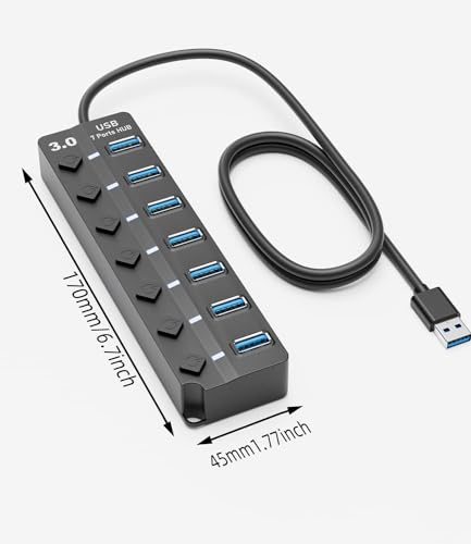 7-Port USB 3.0 Hub 4ft On/Off Switches for Laptop
