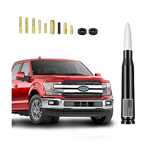 BESULEN American Flag Car Antenna, 5.5 Inch AM/FM Radio Short Antenna with 9 Screws Adapter & 2 Rubber Rings, Universal Aluminum Antenna, Auto Replacement Accessories for Pickup Truck SUV (Silver) - color: Silver