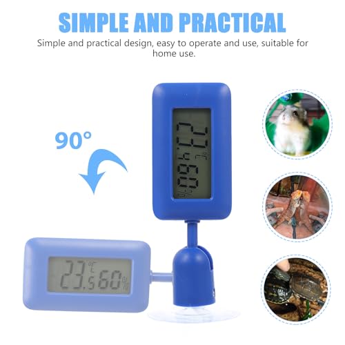 WOONEKY Rotary Reptile Terrarium Thermometer with Suction Cup, Digital Temperature and Humidity Measuring Device, Night Light, Blue Mini Hygrometer for Bearded Dragon and Lizard Tanks