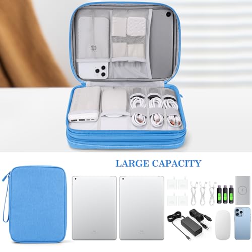 FYY Electronic Organizer, Travel Tech Pouch Bag, Extra Large, Cyan - color: Cyan, size: 10.8 x 8 x 3.15 inches