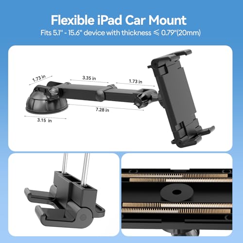 PLDHPRO Tablet Holder for Car Dashboard & Windshield, Suction Cup iPad Mount for Truck, Fits 5.5-14.6" iPad Pro Air Mini Galaxy Tab Fire HD, 360° Rotation, 6.3" Telescopic Arm - size: Telescopic Arm: 6.3 inch