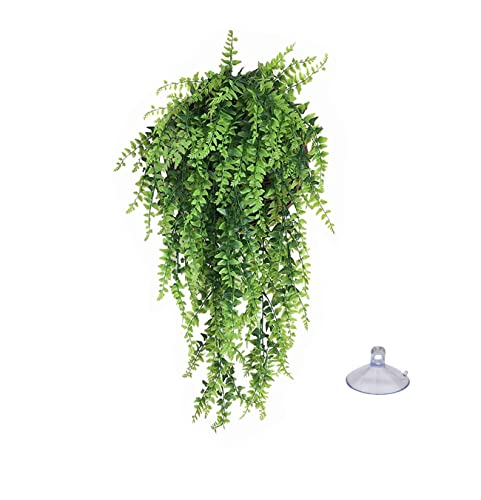 1PC Reptile Plants Bendable Climbing Fake Vine Pet Habitat Decorations Leaves Hanging Silk Terrarium Plant with Suction Cup for Bearded Dragons Lizards (1PC) (JGSC-0SC)