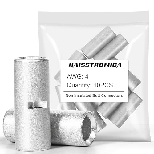 haisstronica 10PCS Non-Insulated Butt Connectors AWG 4 Tinned Copper - size: 4 AWG