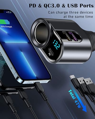 LIHAN USB C Fast Car Charger, 12V/24V Cigarette Lighter Socket Splitter