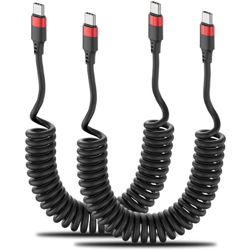 Coiled USB C to USB C Cable, 2 Pack 3FT USBC Car Charger Cord, USBC to USBC Coiled Cable Fast Charging for Carplay, iPhone 17/16/15 Plus/Pro Max, Samsung Galaxy S25 S24 S23, Pixel 10 9 - size: 3FT Coiled C-C