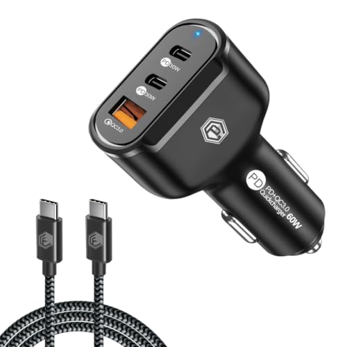 Prime Guardz 60W USB C Car Charger, Dual Port PD 3.0 Fast Charging Adapter, USB-C Power Delivery Car Charger