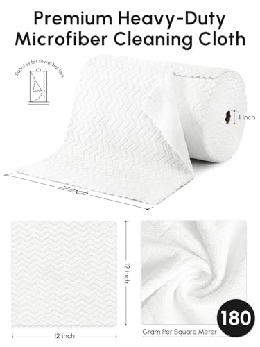 Microfiber Cleaning Cloths Roll 75 Pack 12x12 Inch Lint Free - color: White Ripple