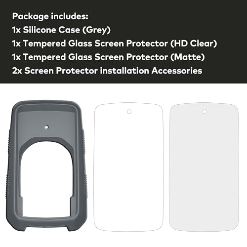 [3-Pack] INNOSURE for Hammerhead Karoo 3 Silicone Case (Grey) x1, HD Clear & Matte Tempered Glass Screen Protector 3.2 Inch x2, Anti-Drop, Anti Static, Non-Slip, Durable - color: 1x Sili Case (Grey) + Glass (Clear-1, Matte-1)