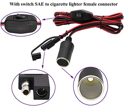 SAE Cigarette Lighter Battery Cable,16AWG 12V Cigarette Lighter Female Plug to SAE 2 Pin Quick Release Disconnect Connector Plug Adapter Extension Charging Cable with Switch(2.4m/7.8ft-F) - color: 2.4m-Female-Switch