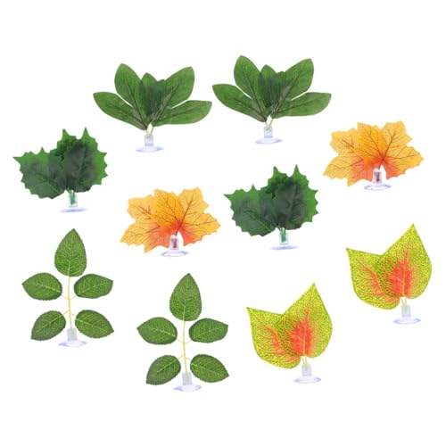 BESPORTBLE 10pcs Reptile Tank Plants with Suction Cups, Lifelike Artificial Terrarium Plant Ornaments for Lizard, Chameleon, Snake Habitat Decoration, Aquarium Landscaping Accessories