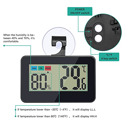 Reptile Thermometer Hygrometer Digital Gauge with Hook & Suction Cup, Accurate Temperature and Humidity Monitor for Reptile Terrarium, Bearded Dragon Tank, Snake Lizard Gecko Habitat (White) - color: White