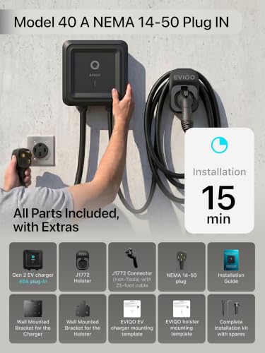 EVIQO Level 2 EV Charger J1772 40A NEMA 14-50 - 240V Wall Charging Station - size: 40