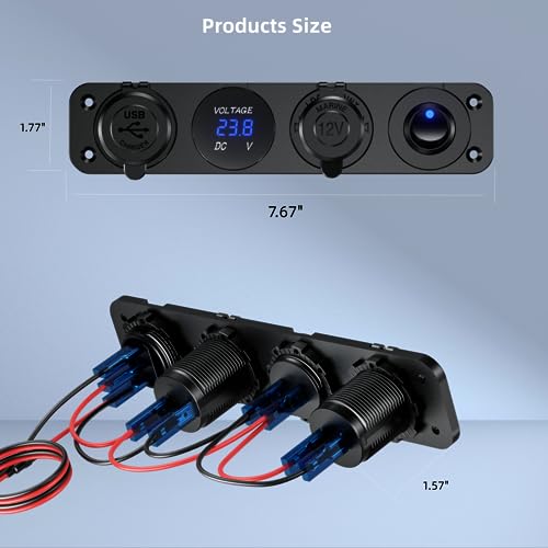Kewig 4 in 1 Marine Switch Panel,12V 36W Dual USB Charger Socket