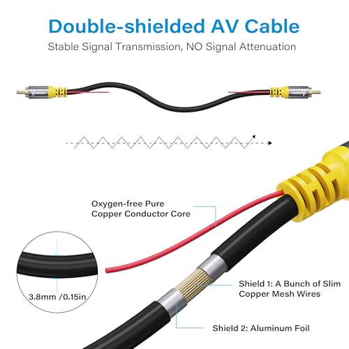 Backup Camera RCA Video Cable Kits,15 FT Car Reverse Rear View Camera Video Extension Cord with Detection Wire, Female-to-Female Coupler for Car AV Reversing Camera, CCTV, DVD, TV Box, RV, Truck, Bus - size: 15 FT