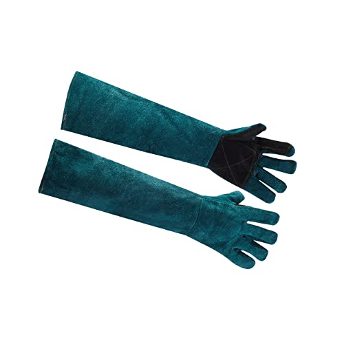 AOWPFVV Animal Handling Gloves Bite Proof Leather Dog Cat Scratch Bird Falcon Grabbing Reptile Squirrel Snake(Large,23.6in) - color: Dark Green +Black Padding Size Large 23.6in