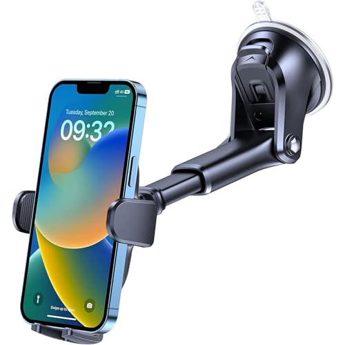 Car Phone Mount, Dashboard Windshield Cell Phone Holder Adjustable Cradle, Truck Stand GPS Holder for iPhone, Samsung, All Smartphones, Black - style: Suction Cup Mount