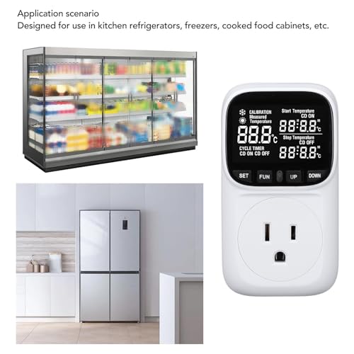 Digital Thermostat Plug Socket, LCD Backlit Screen Temperature Controller with IP67 Probe, Heating Cooling Switch Outlet for Fish , Greenhouse, Reptile Terrarium