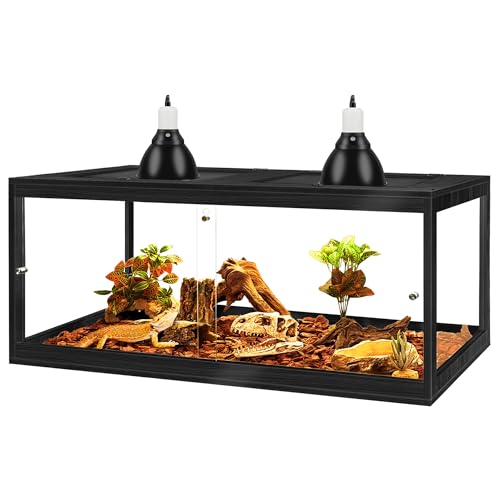 PROLEE Reptile Tank, 82 Gallon Beard Dragon Tank, Tempered Glass Reptile Encloure and Snake Tank with Locking Design for Lizard,Gecko,Chameleon (48"X19.5"X19.5",Black) - color: Black, size: 82 Gallon (48x19.5x19.5 Inch)