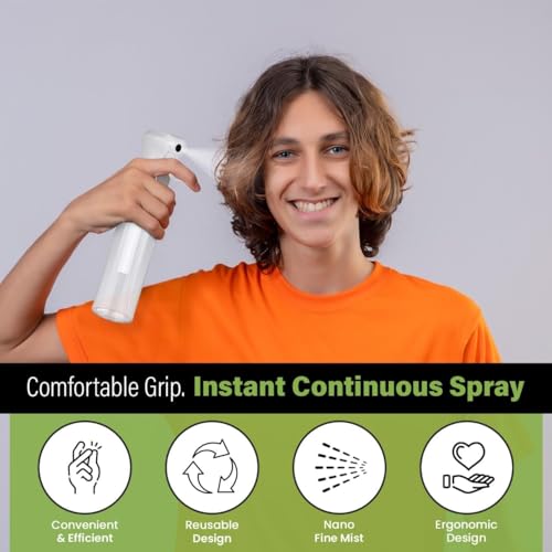 VIGOR PATH Continuous Spray Bottle for Hair – Fine Mist Mister for Styling, Cleaning, Plants, Pets, Salons, and Essential Oil Use (300ml / 10.1 oz, Clear) - size: 10 Ounces
