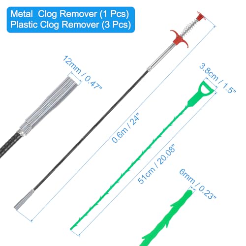 uxcell 3pcs 20 Inch Drain Hair Clog Remover Tool PP & 24 Inch Drain Cleaner Tool Sticks Stainless Steel Sewer Cleaning Hook Unclog Sink Unclogger for Toilet Bathtub Sewer, Light Green - color: Light Green, size: 24 Inch