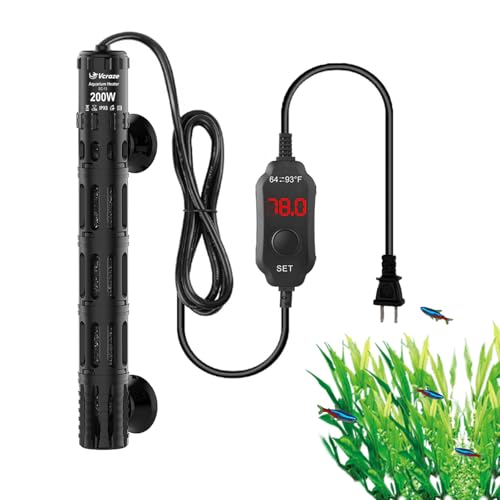 Aquarium Heater 200W, Submersible Fish Tank Heater with LED Digital Display, Auto Power-Off When Leaving Water & High Temp Protection, for Fresh and Salt Water Tanks 20-40 Gal - size: For Tanks 20-40 Gal